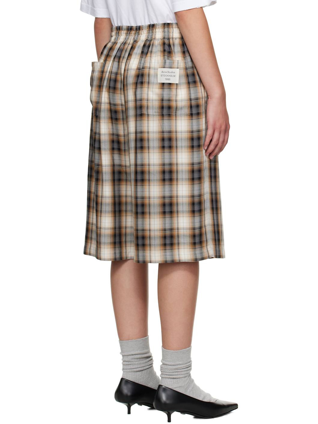 Beige & Black Check Shorts - 3