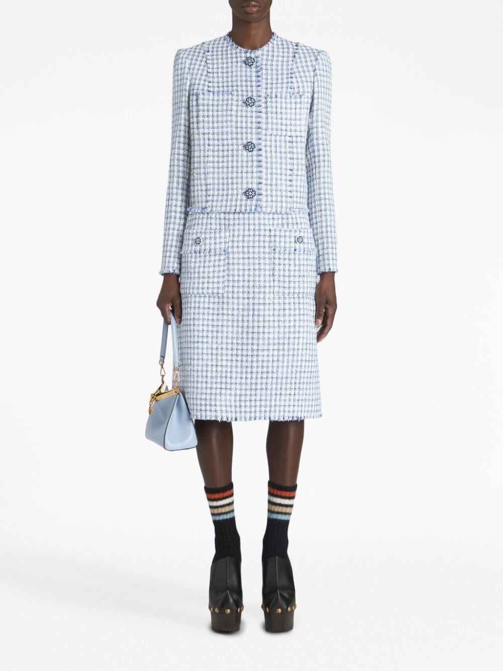 round-neck tweed jacket - 2