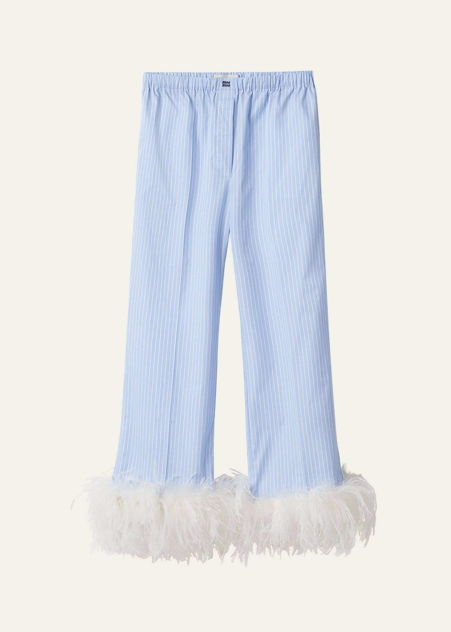 Cotton Pinstripe Feather-Trim Pants - 1