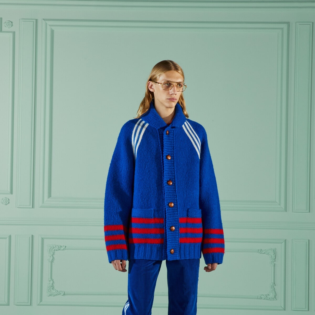 GUCCI adidas x Gucci intarsia wool cardigan | REVERSIBLE