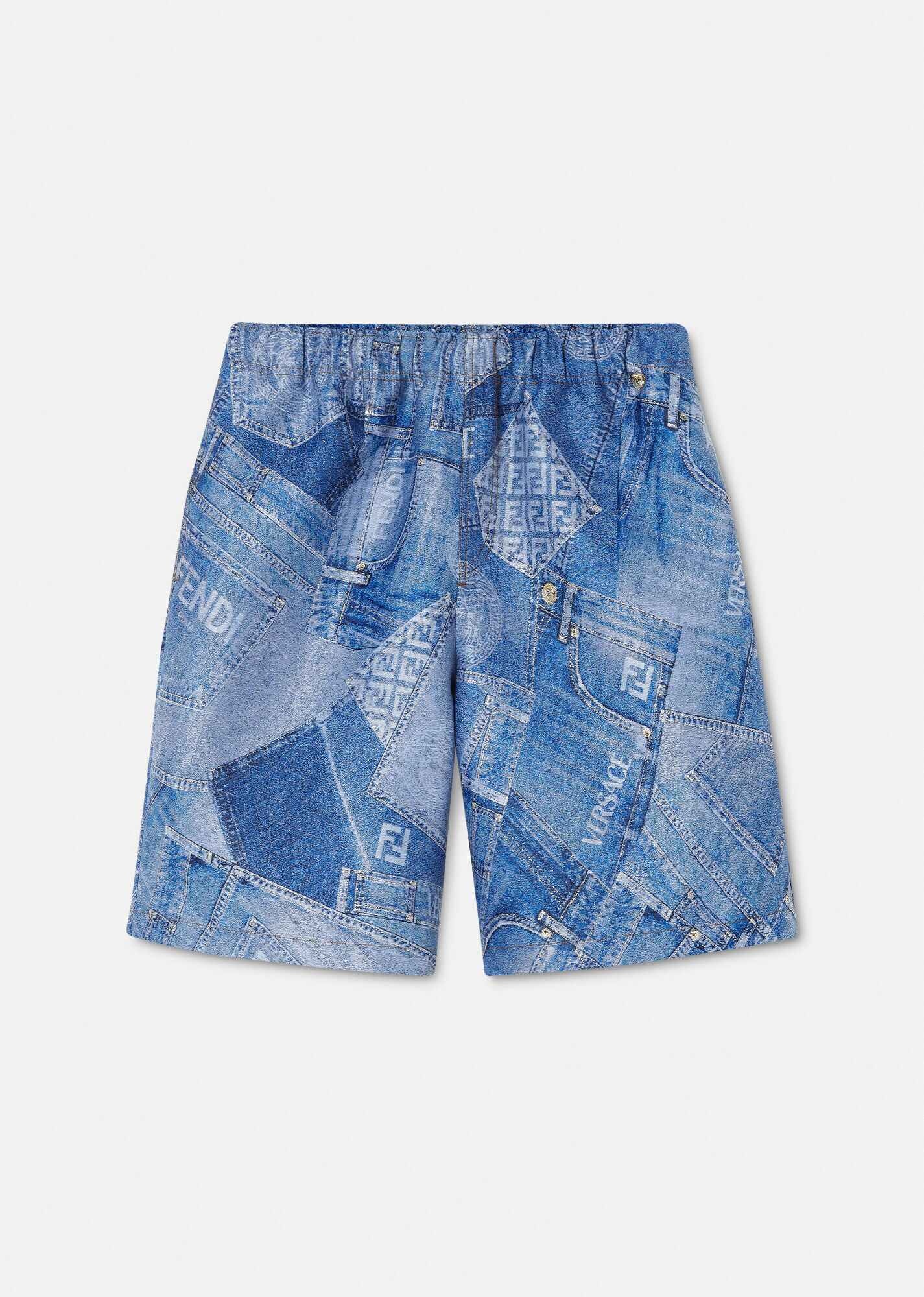 Fendace Denim Patchwork Jacquard Shorts - 1