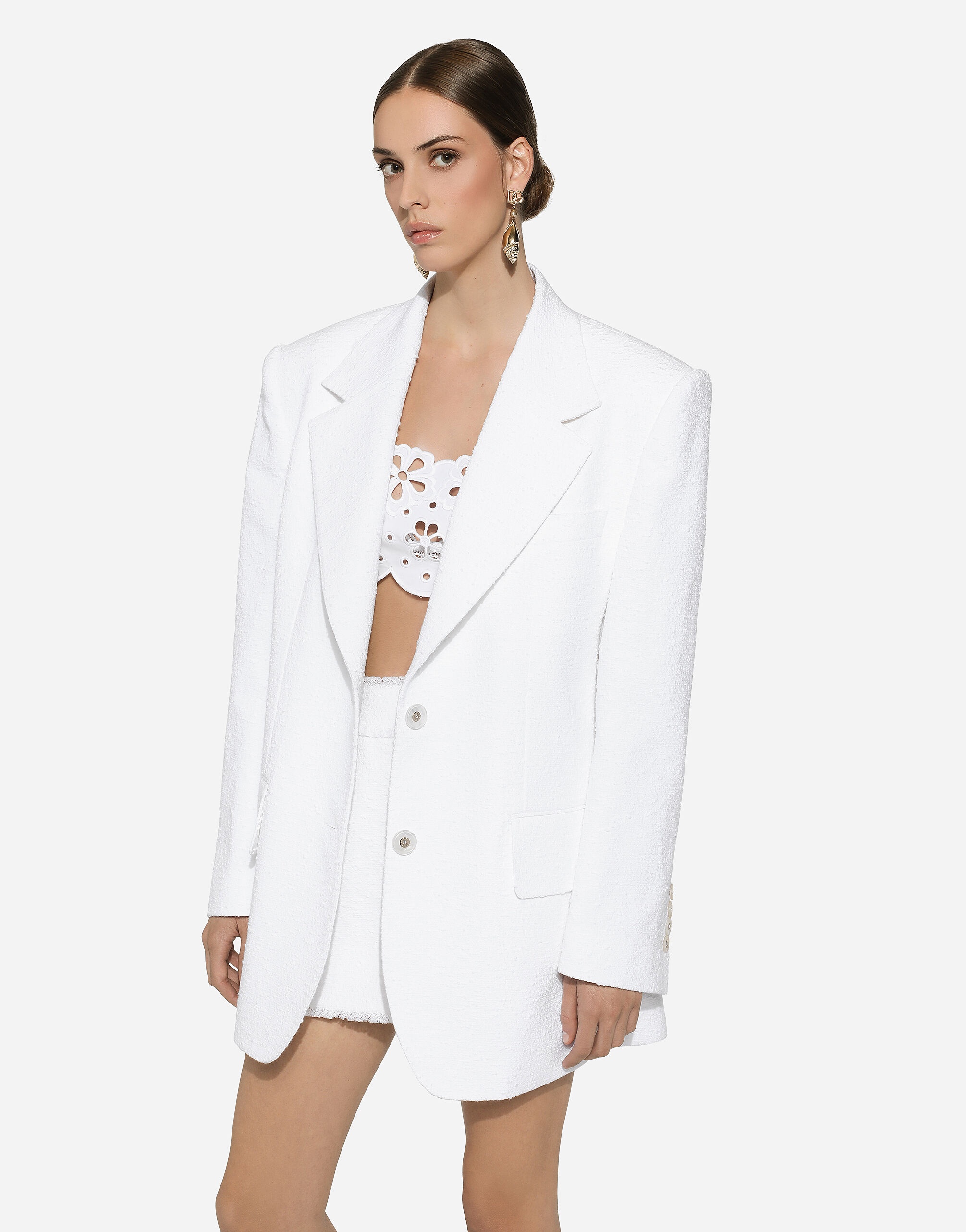 Single-breasted cotton raschel tweed jacket - 4