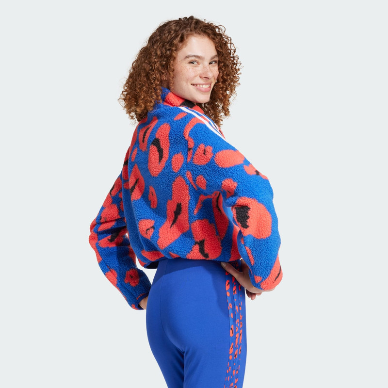 Essentials 3-Stripes Animal Print High Pile Cropped 1/4 Zip Top 3
