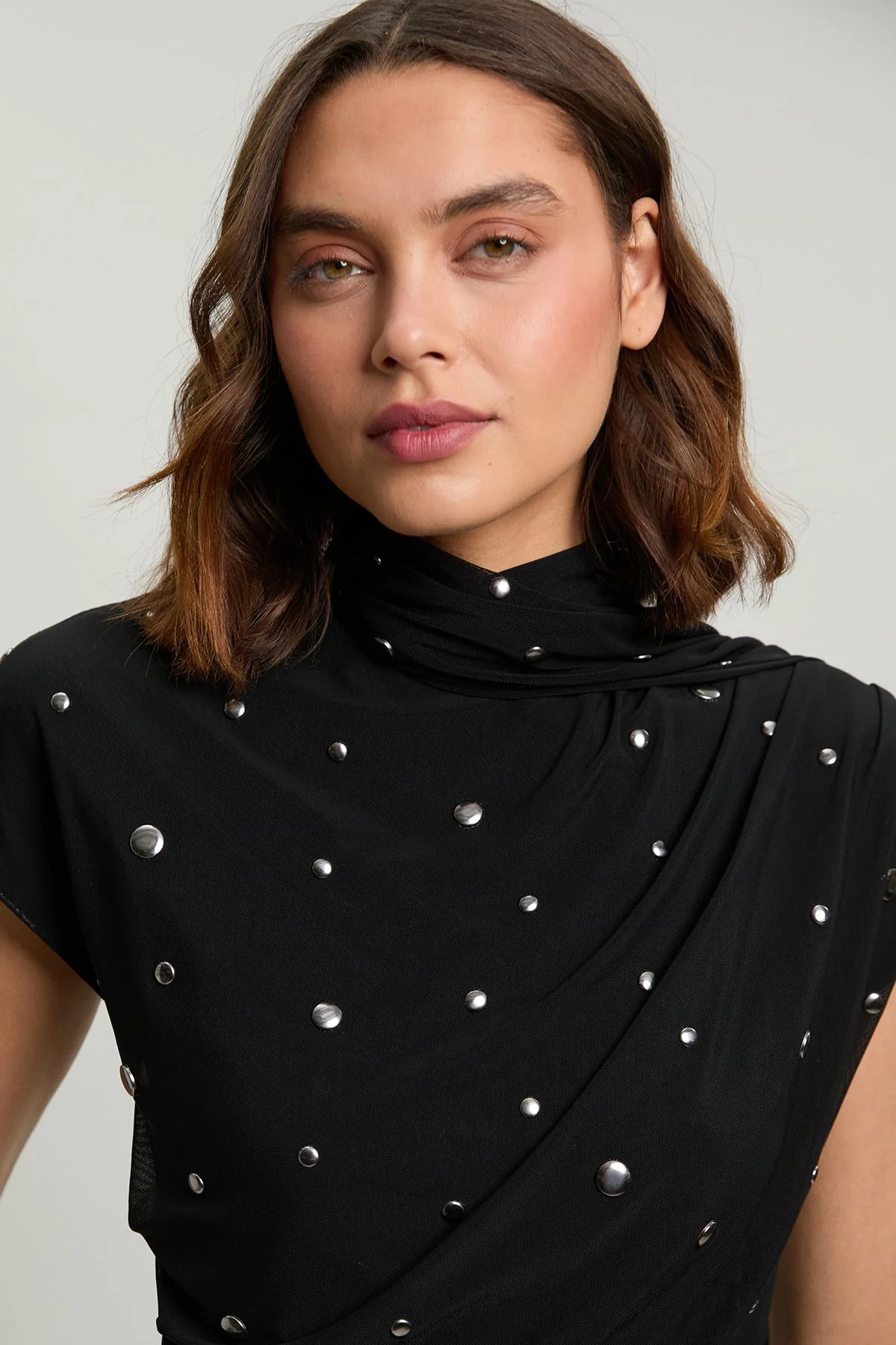 Cowl Neck Stud Detail Jersey Top - 1