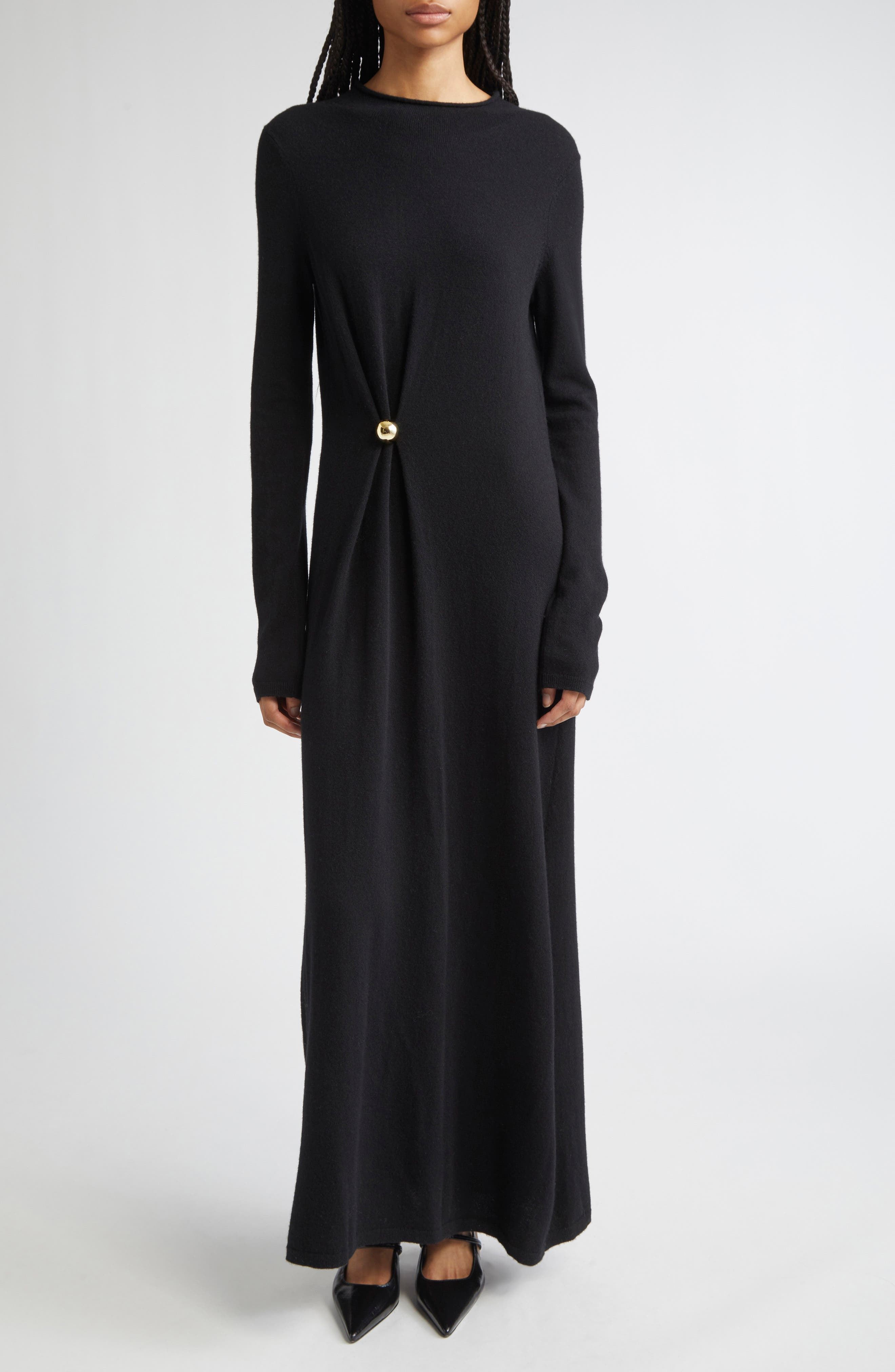 LOULOU DE SAISON Lucero Draped Long Sleeve Wool & Cashmere Sweater Dress in Black at Nordstrom - 1