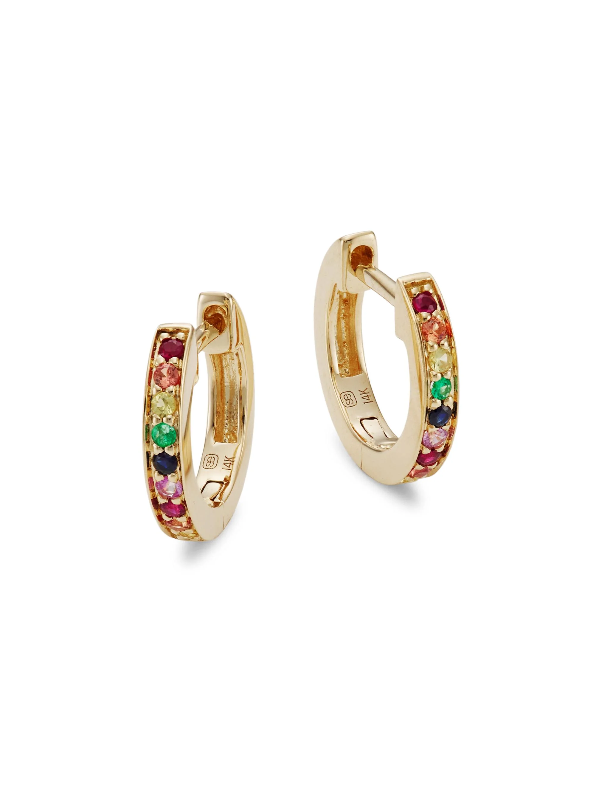 Women's Rainbow Sapphire Huggie Hoop Earrings - Rainbow - 1