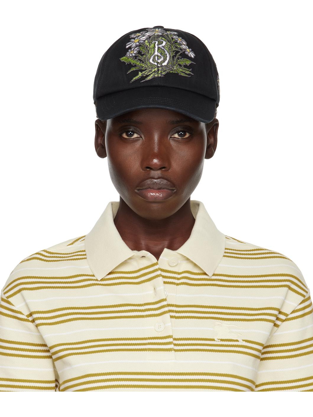 Black Daisy 'B' Gabardine Baseball Cap - 1