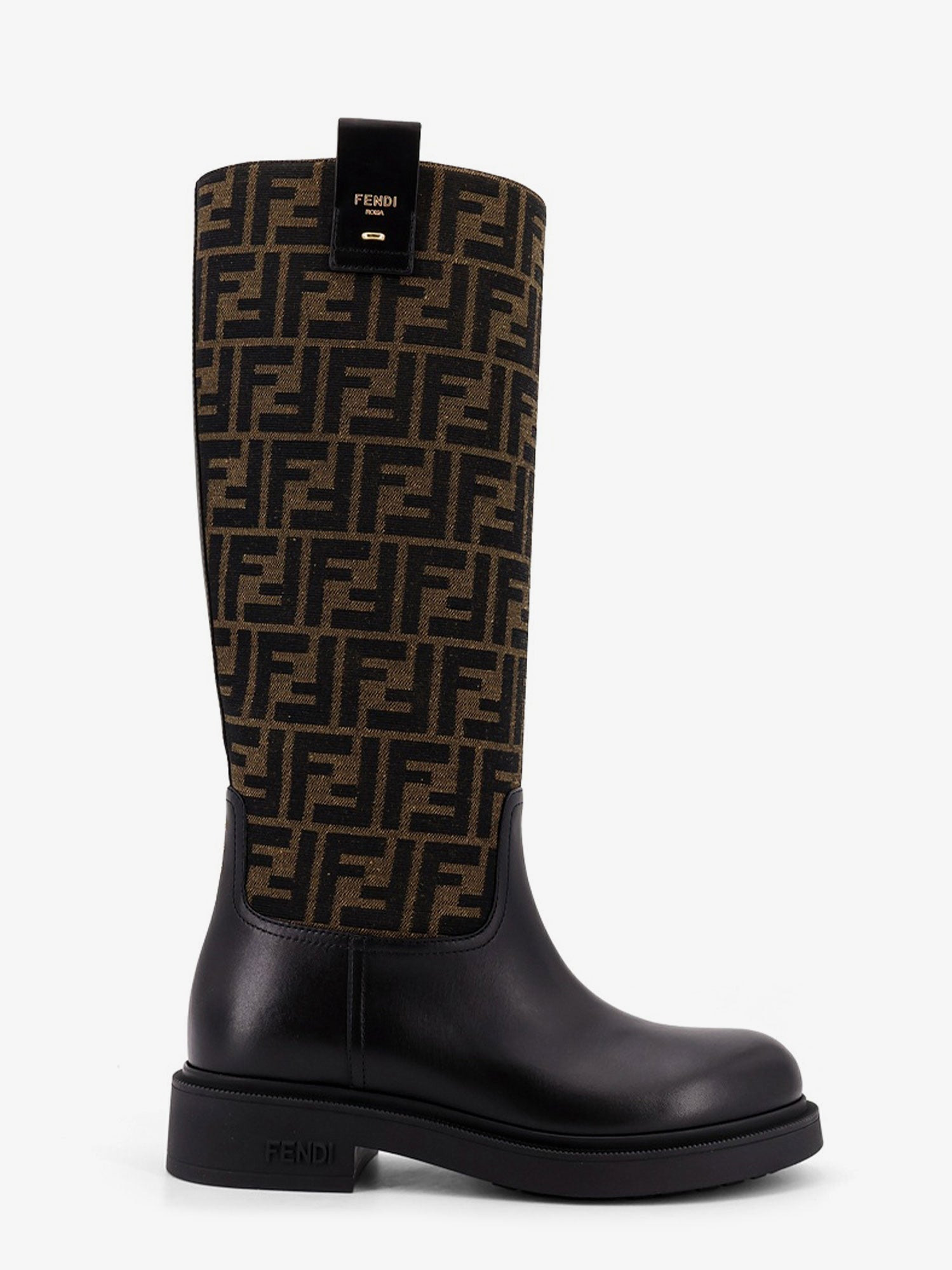 Fendi Fendi Filo Leather And Ff Jacquard Fabric Boots - 1