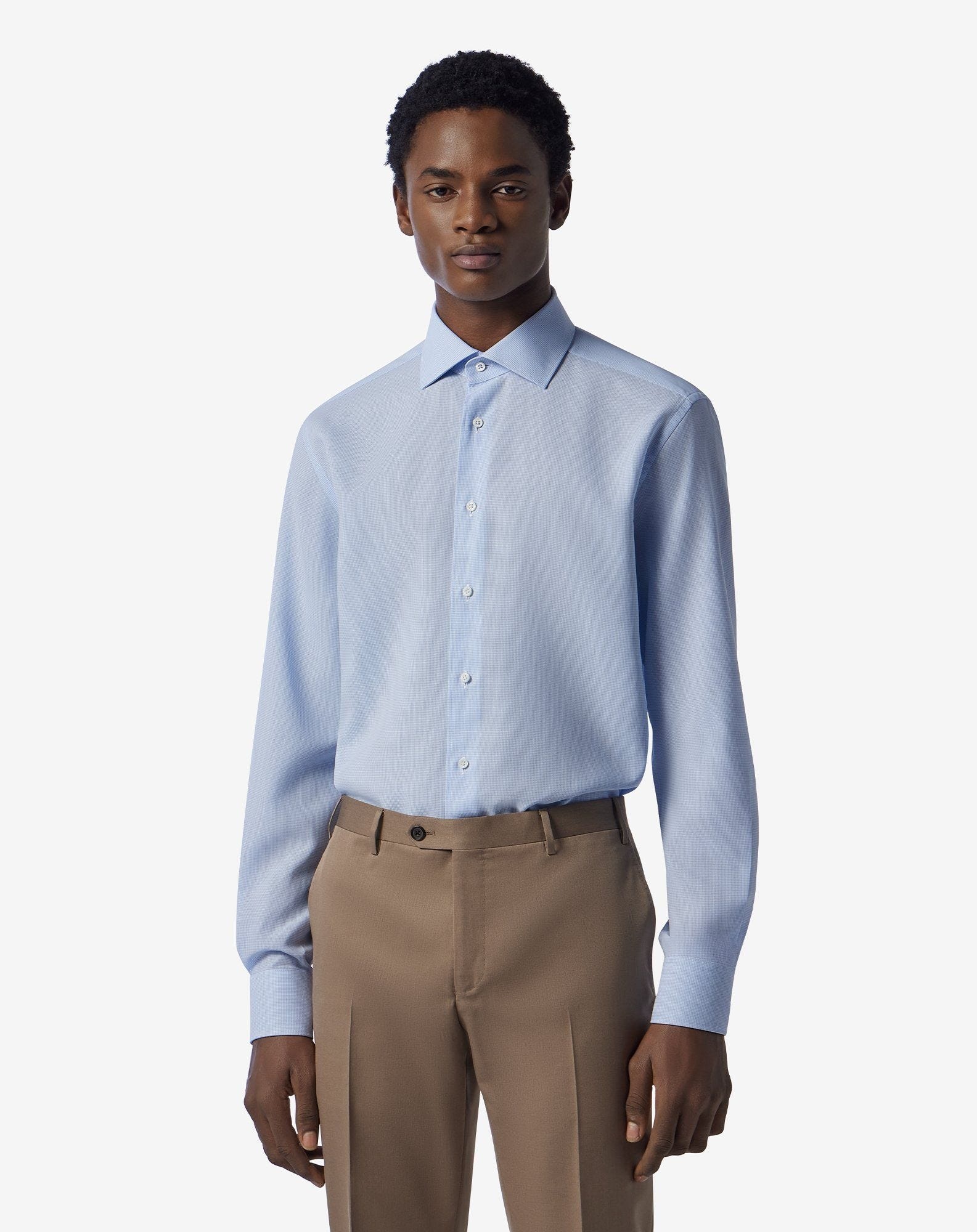 Ice cotton shirt with light blue microcheck pattern - 2