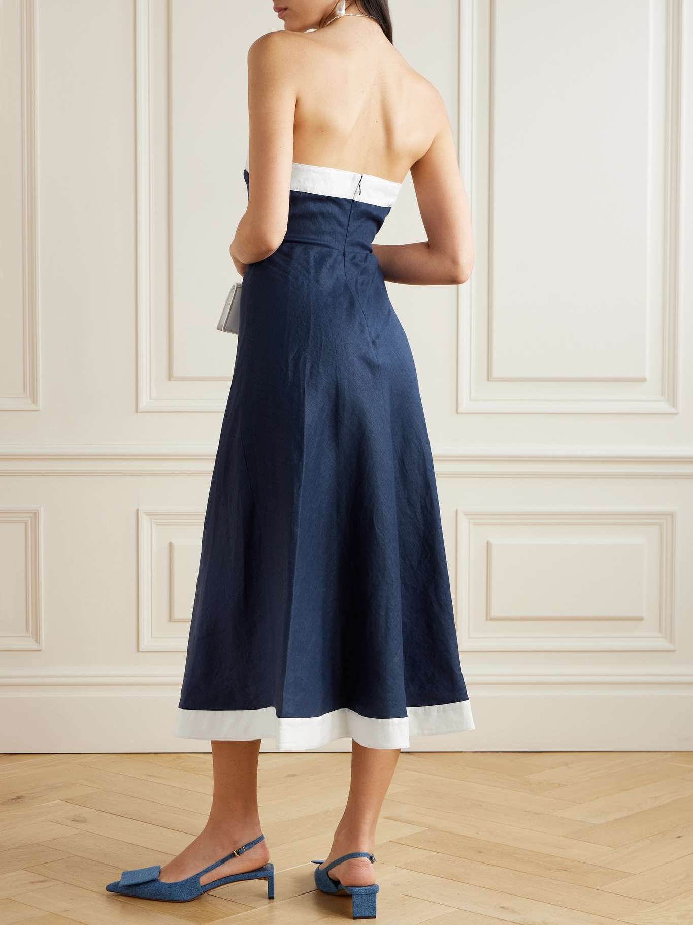 Sirani strapless asymmetric two-tone linen midi dress - 3
