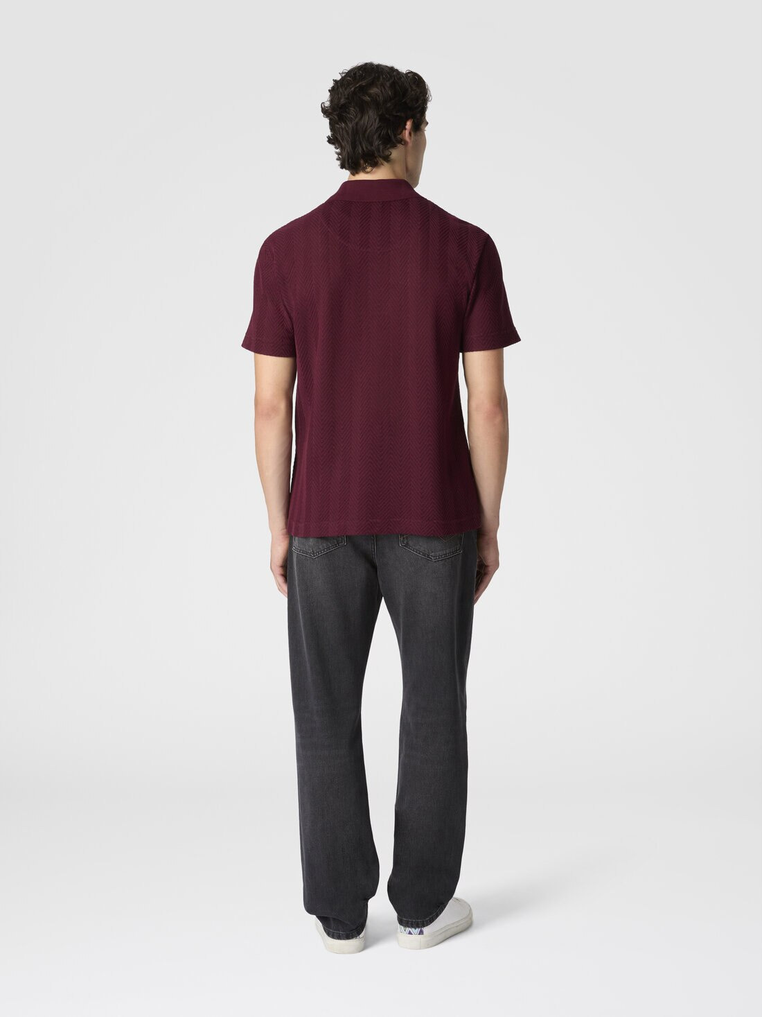 Cotton and viscose polo shirt with tone-on-tone zigzag - 3