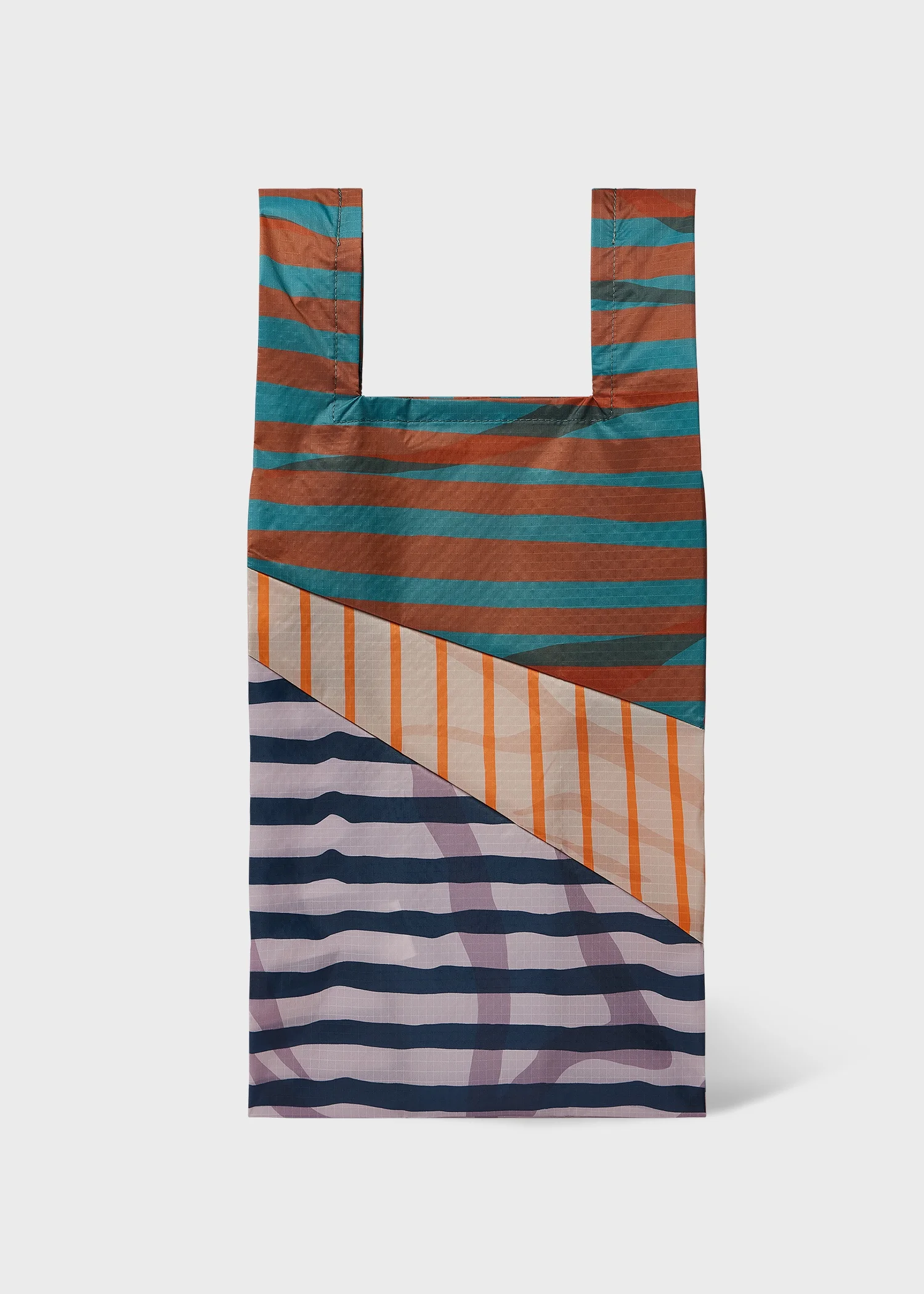 Susan Bijl x Paul Smith - Teal Mixed-Stripe 'The New Shopping Bag' Medium - 1