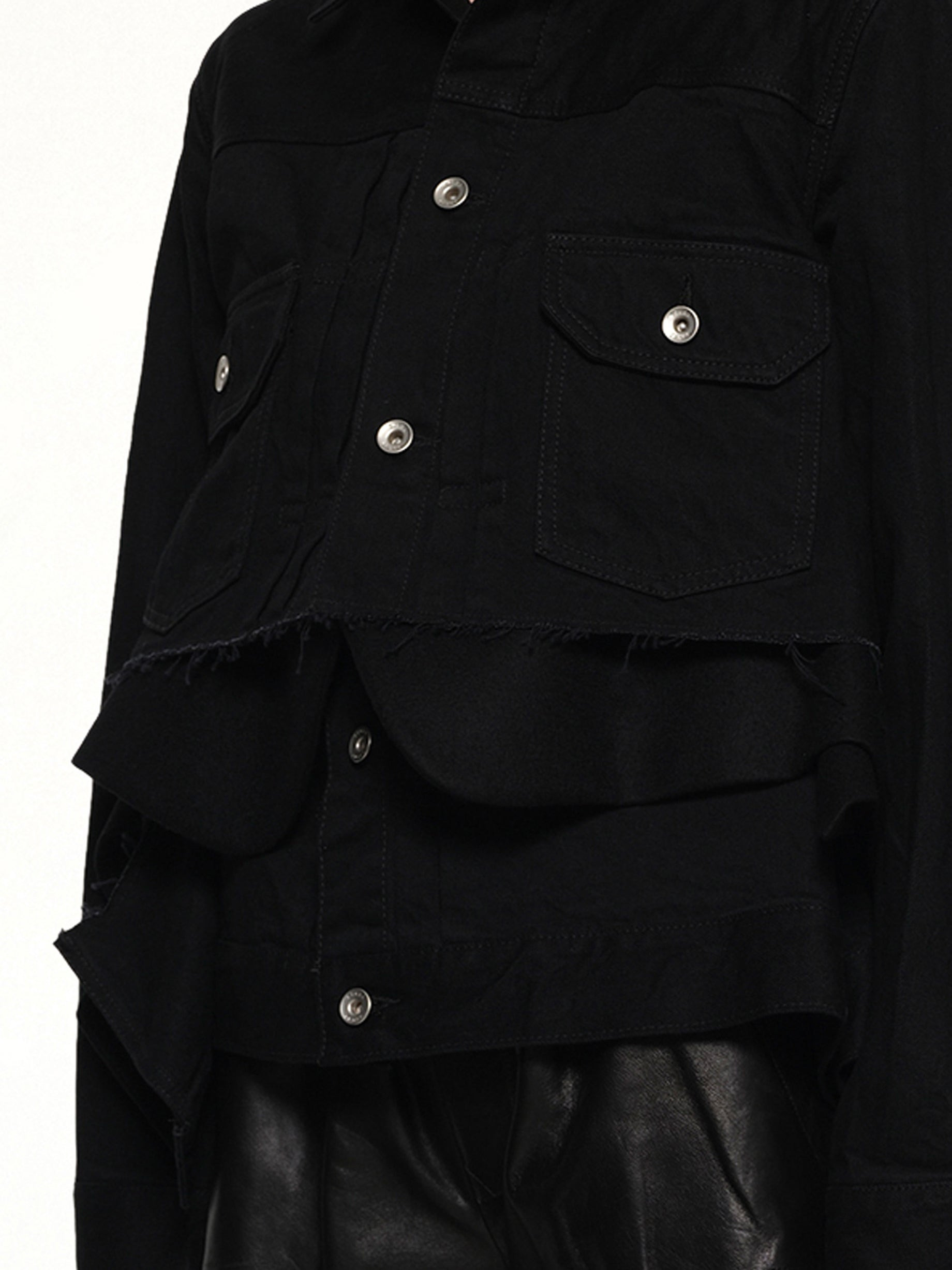 Denim x Wool Melton Jacket in Black - 3