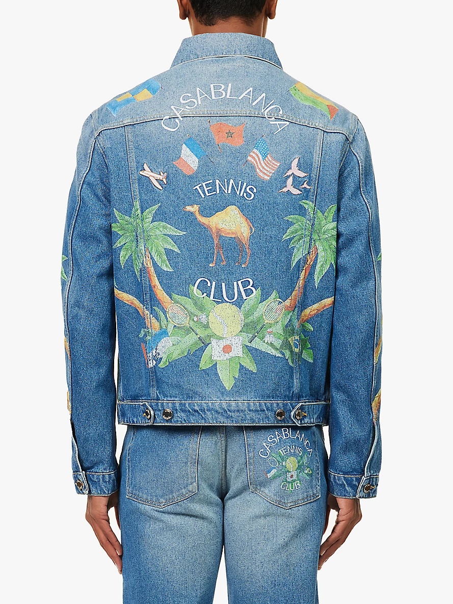 Graphic-print faded-wash denim jacket - 4