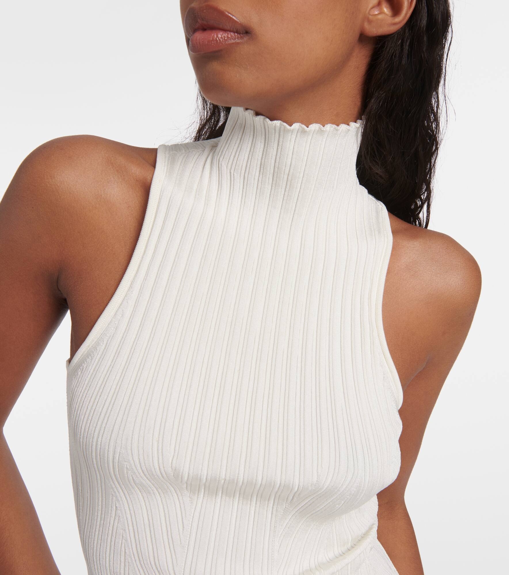 Zare fringed ribbed-knit maxi dress - 4