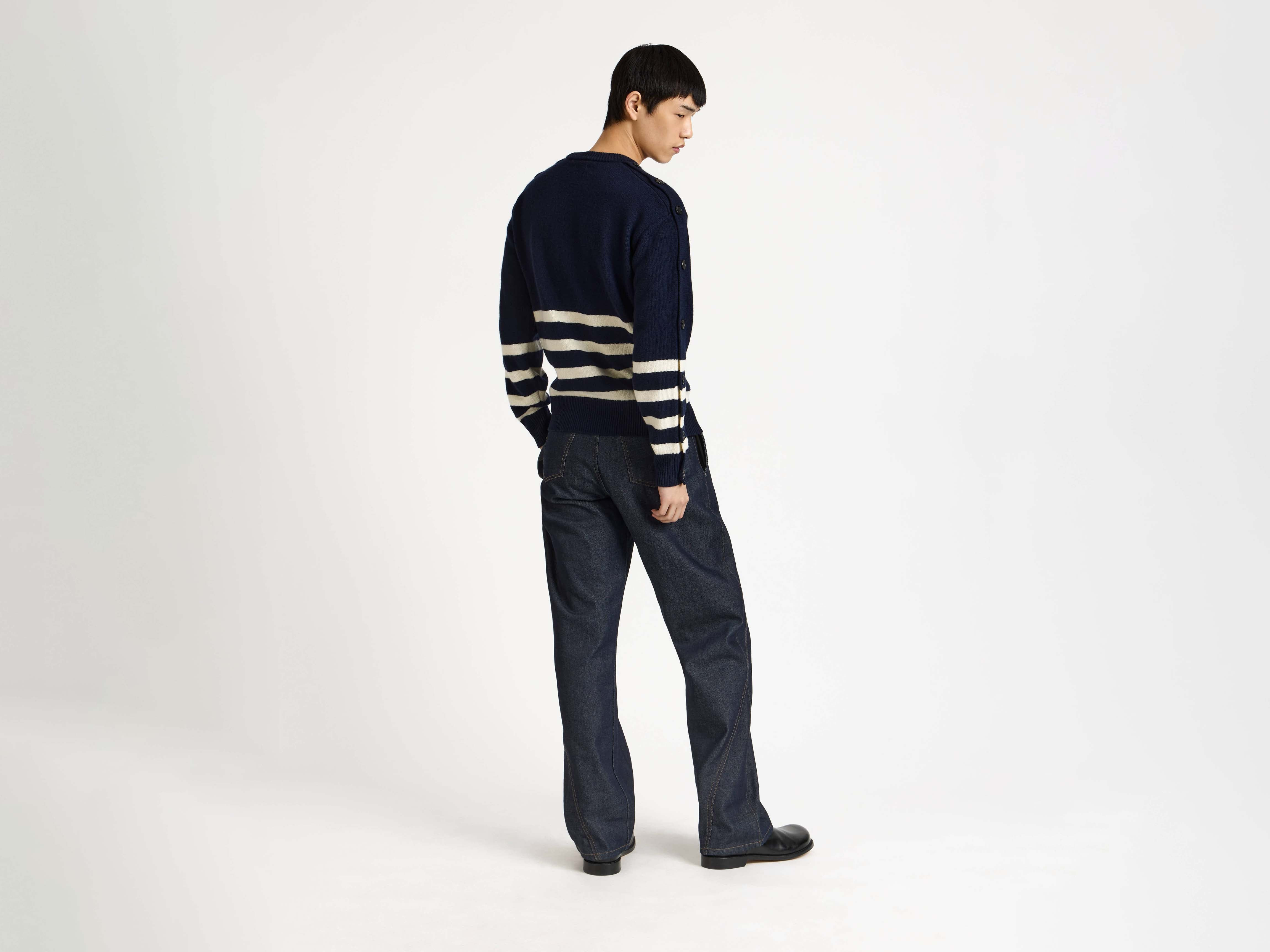 BUTTONED SLEEVE BRETON JUMPER IN NAVY - 3