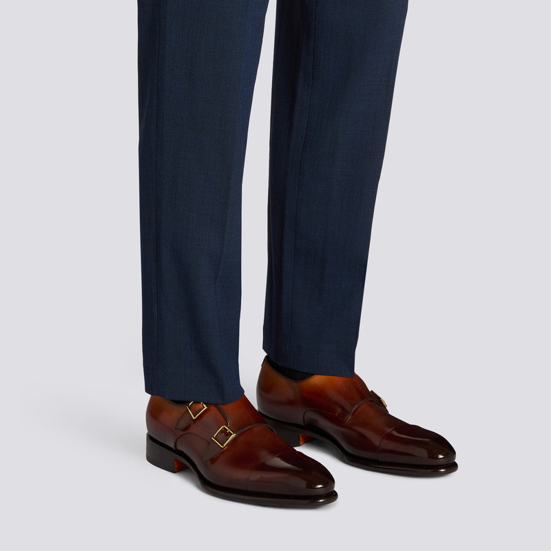 Santoni Men's orange leather double-buckle shoe outlook