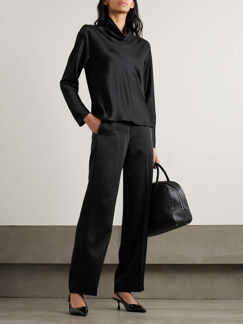 LESET Barb draped satin blouse Black outlook