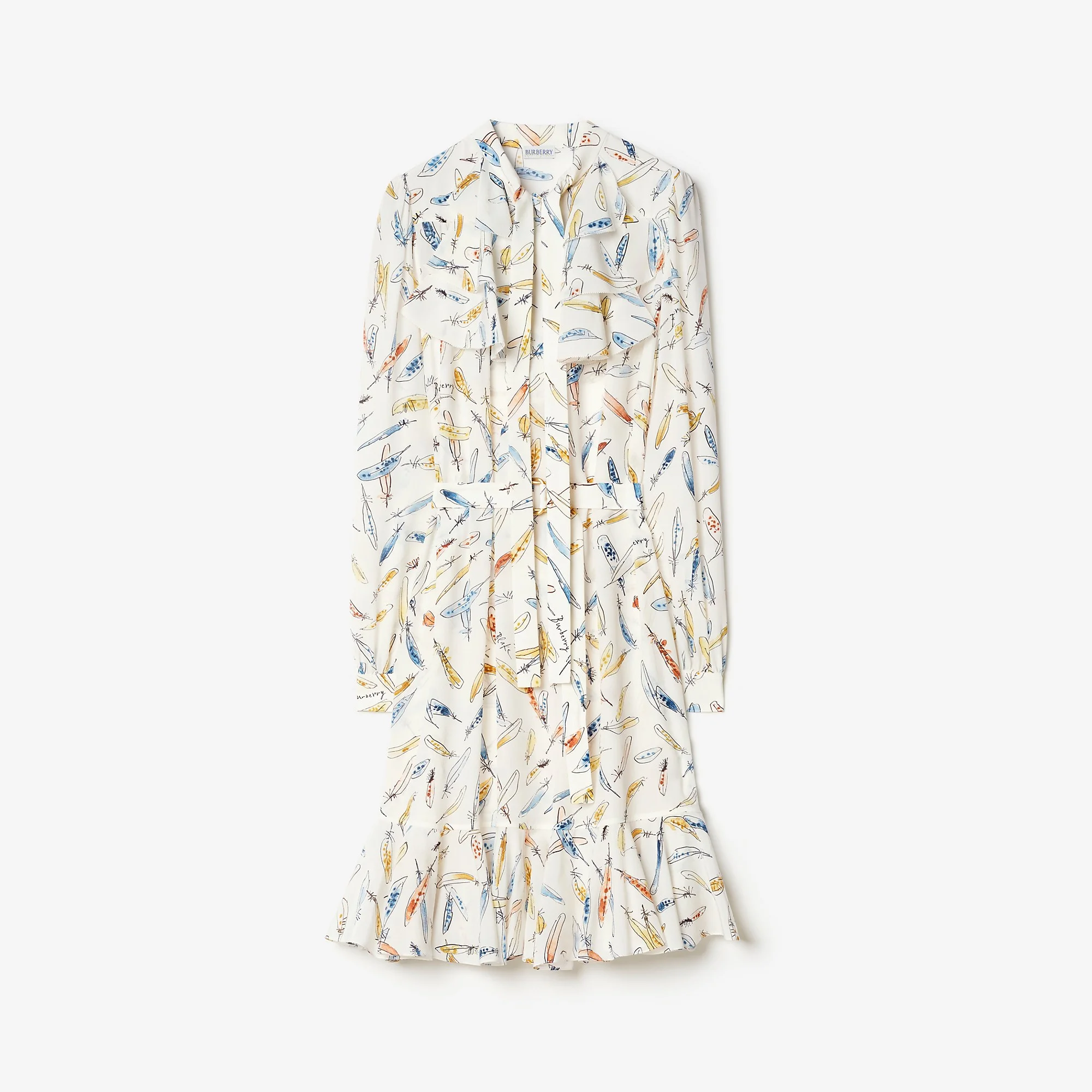 Ruffled Feather Print Silk Dress - 1