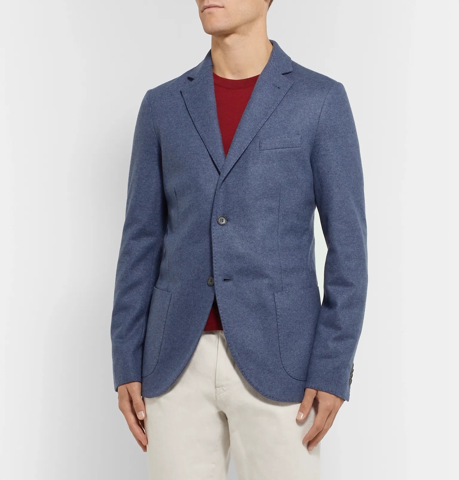 Blue Slim-Fit Cashmere Blazer - 4