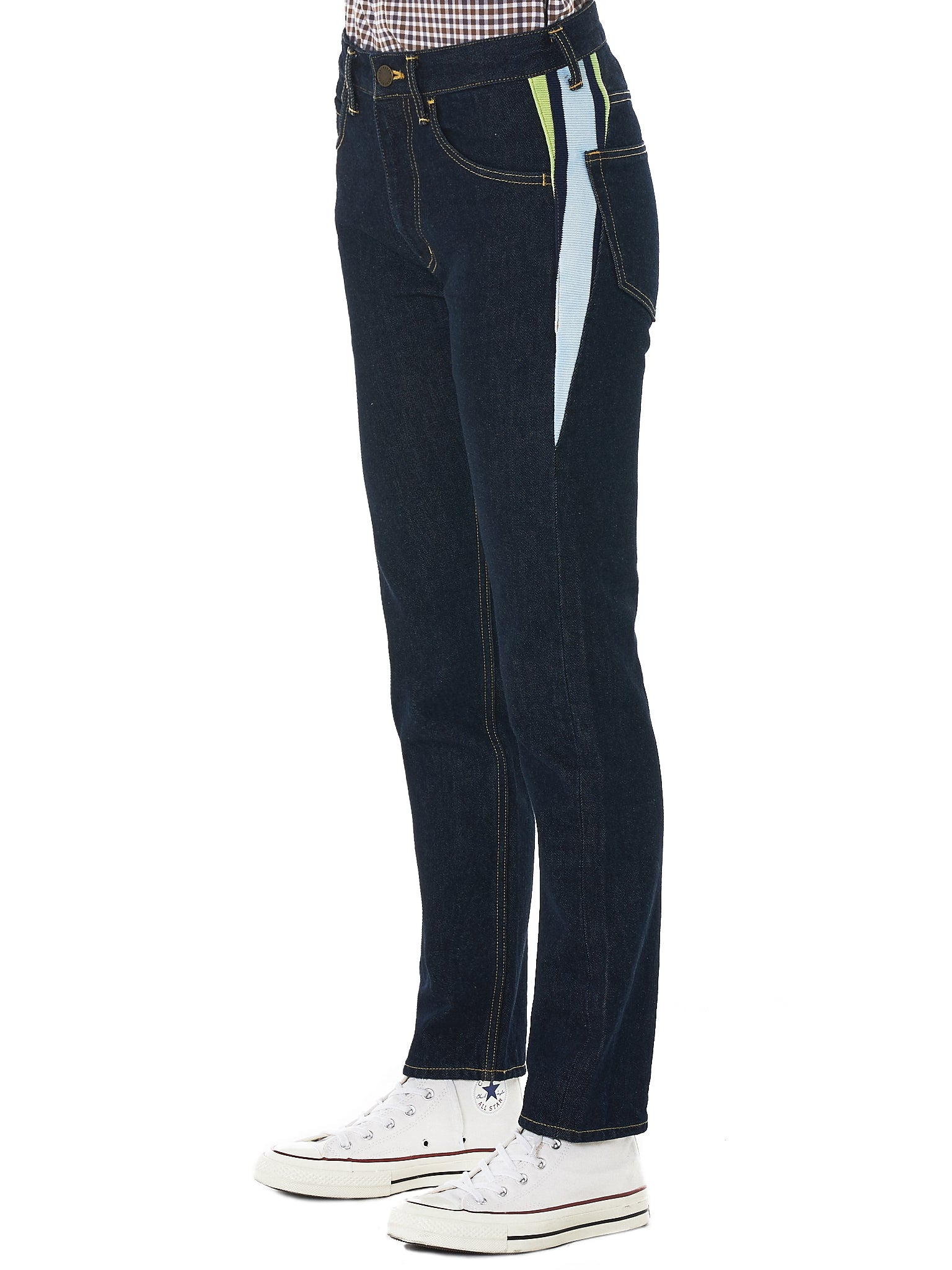 Ribbed Panel Denim Pants - 2