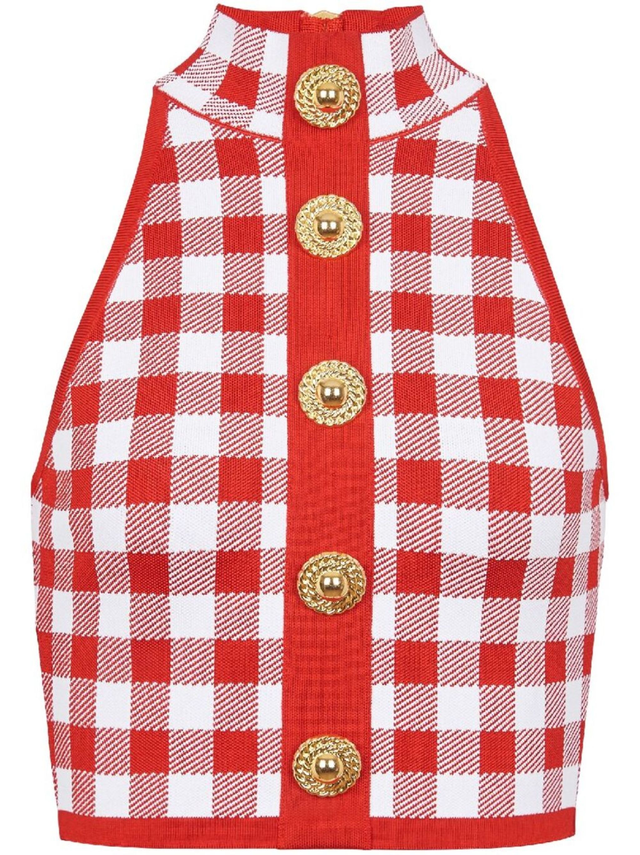 gingham-check pattern zip-up top - 1