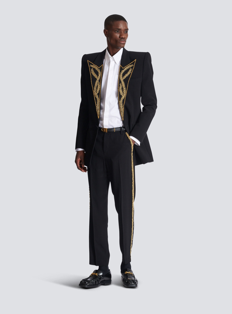 Balmain Embroidered crepe straight-leg tailored trousers outlook