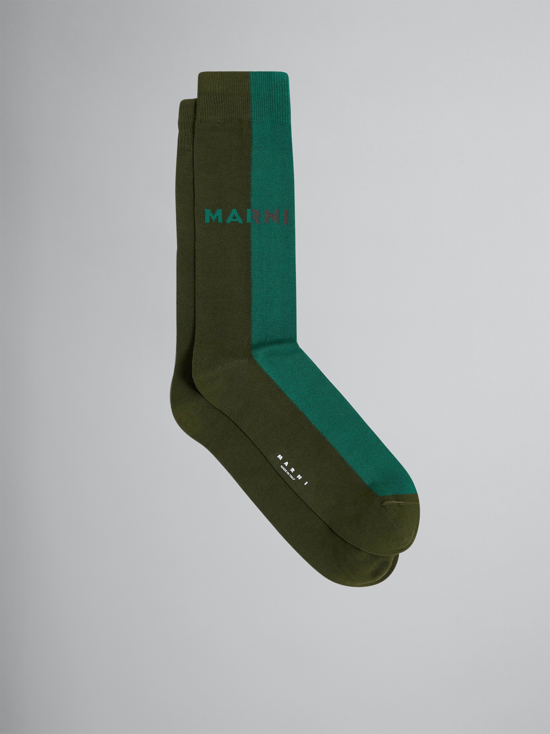 GREEN BI-COLOURED COTTON AND NYLON SOCKS - 1