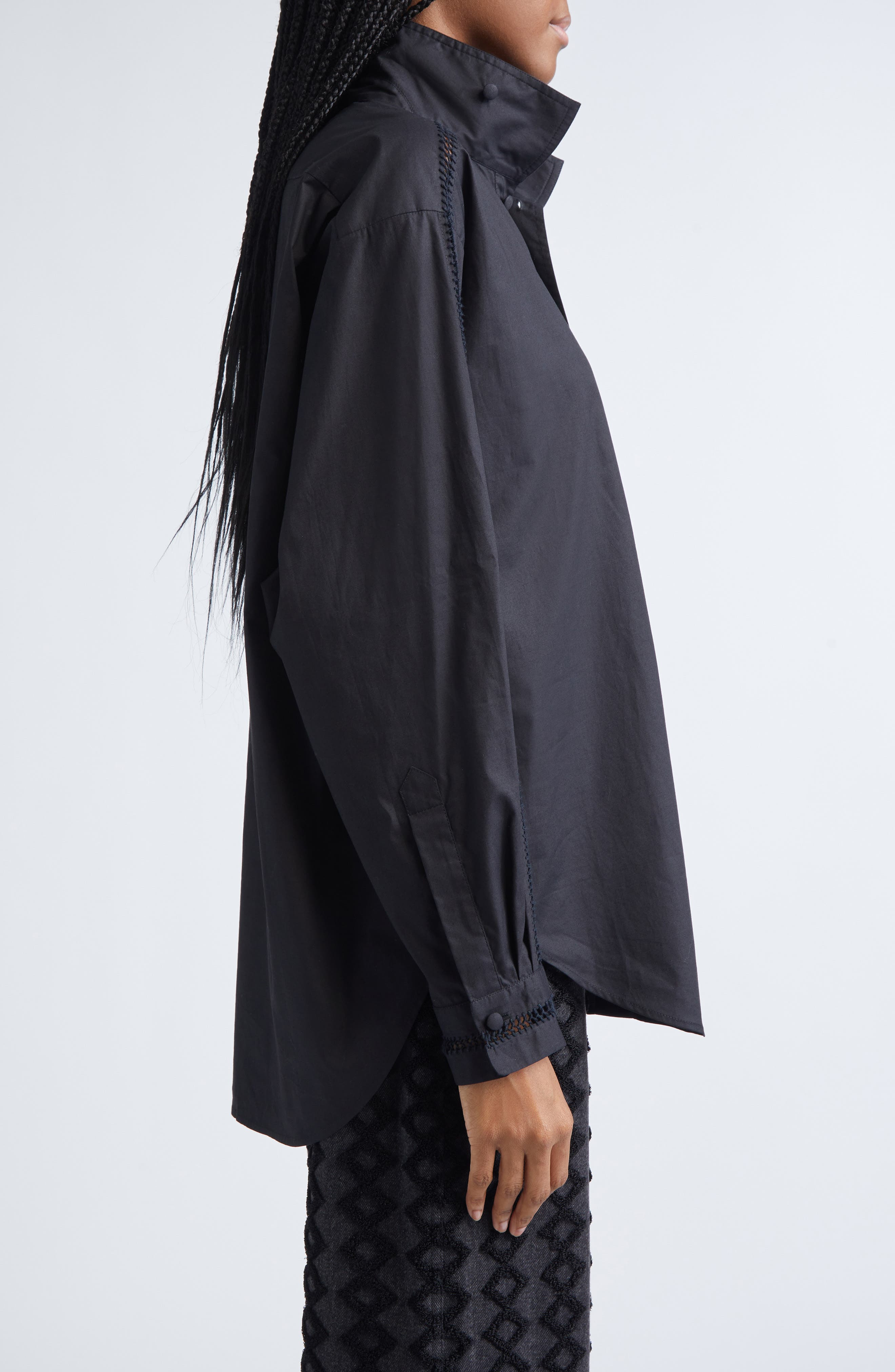 Diotima Tab Embroidered Cotton Poplin Button-Up Shirt in Black at Nordstrom - 4
