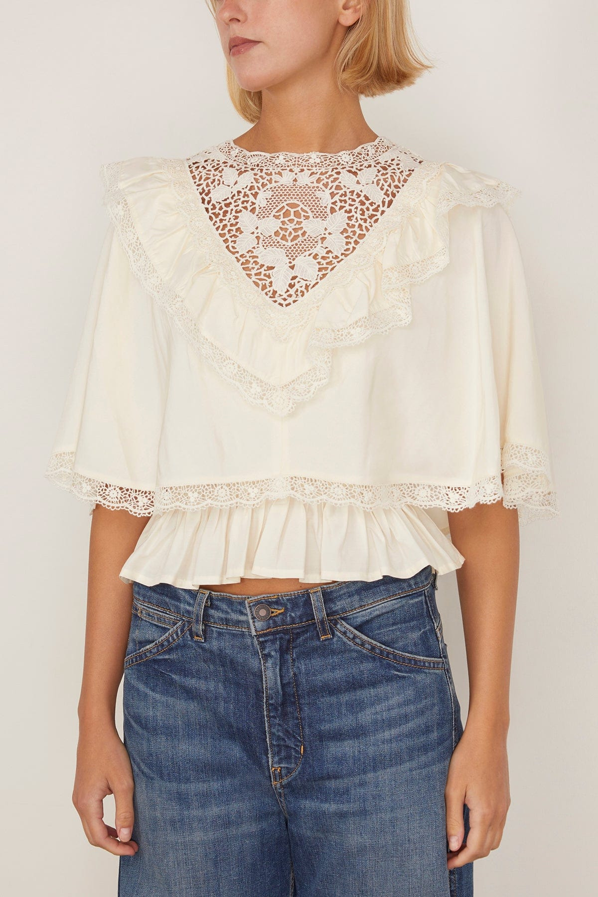 Shanna Lace Capelet Top in Cream - 3