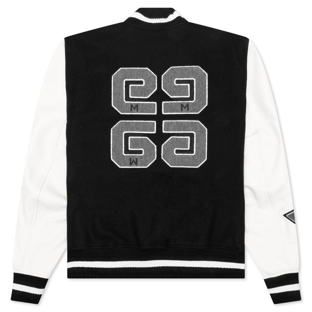 VARSITY BOMBER JACKET W/ PATCHES - BLACK/WHITE - 2