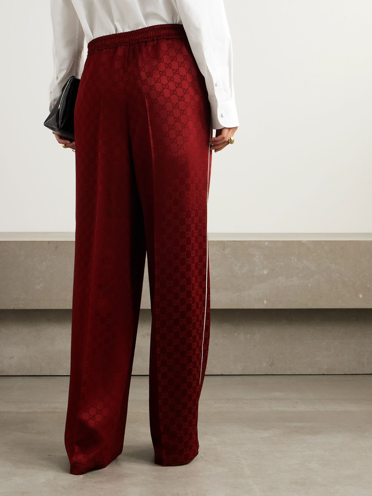 Satin-jacquard straight-leg pants Burgundy - 4
