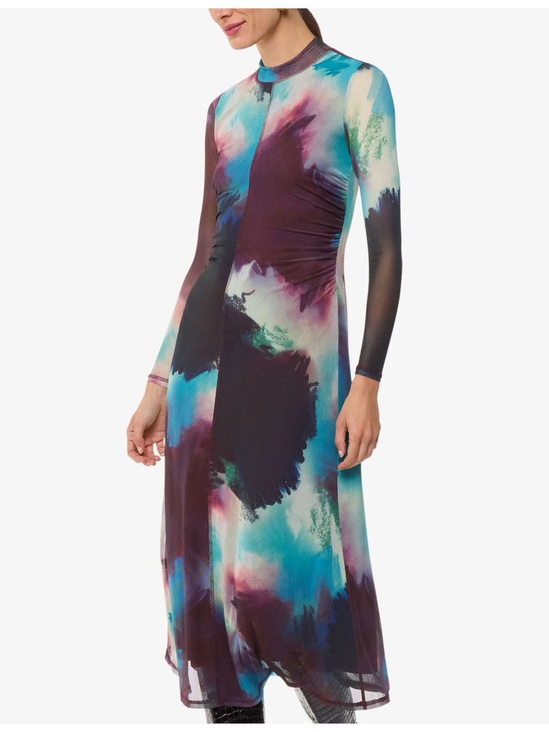 Oil paint-print slim-fit stretch-mesh midi dress 3
