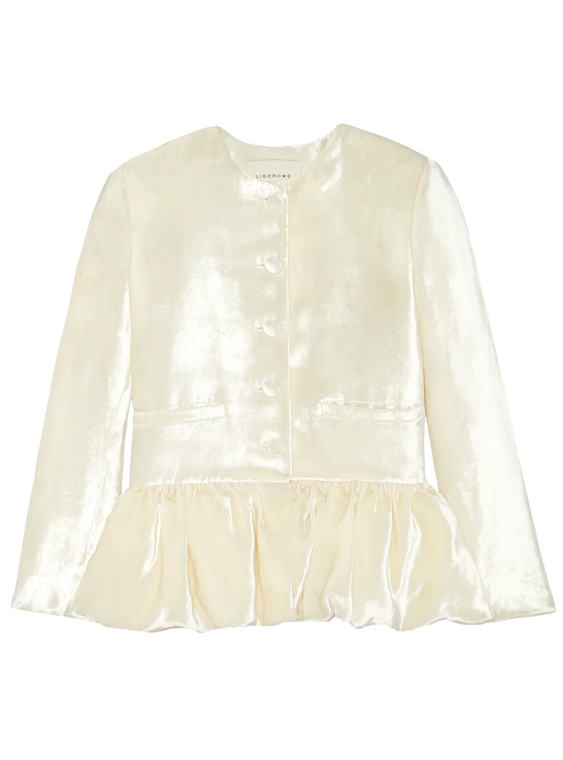 JKT3SVI PEPLUM JACKET SHINY VELVET IVORY - 1