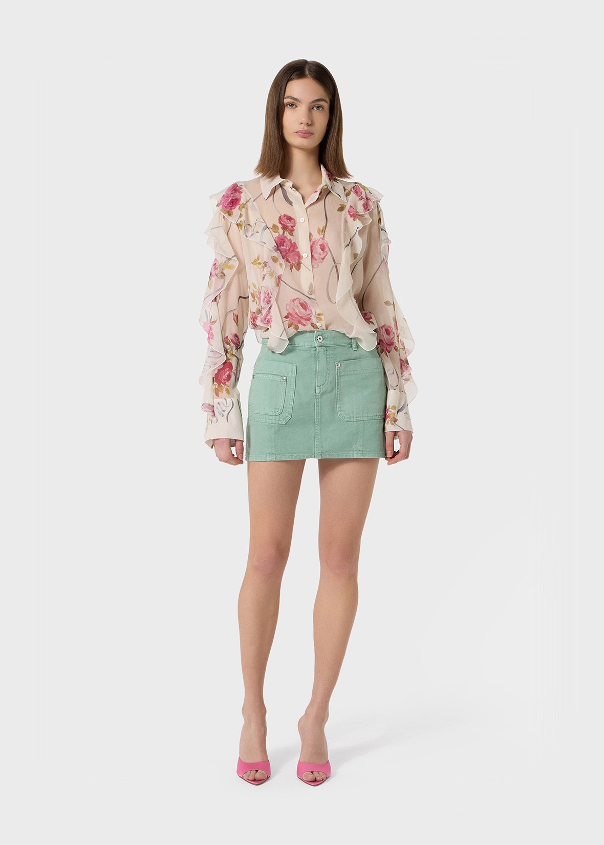 PRINTED CREPONNE SHIRT WITH RUFFLES - 2