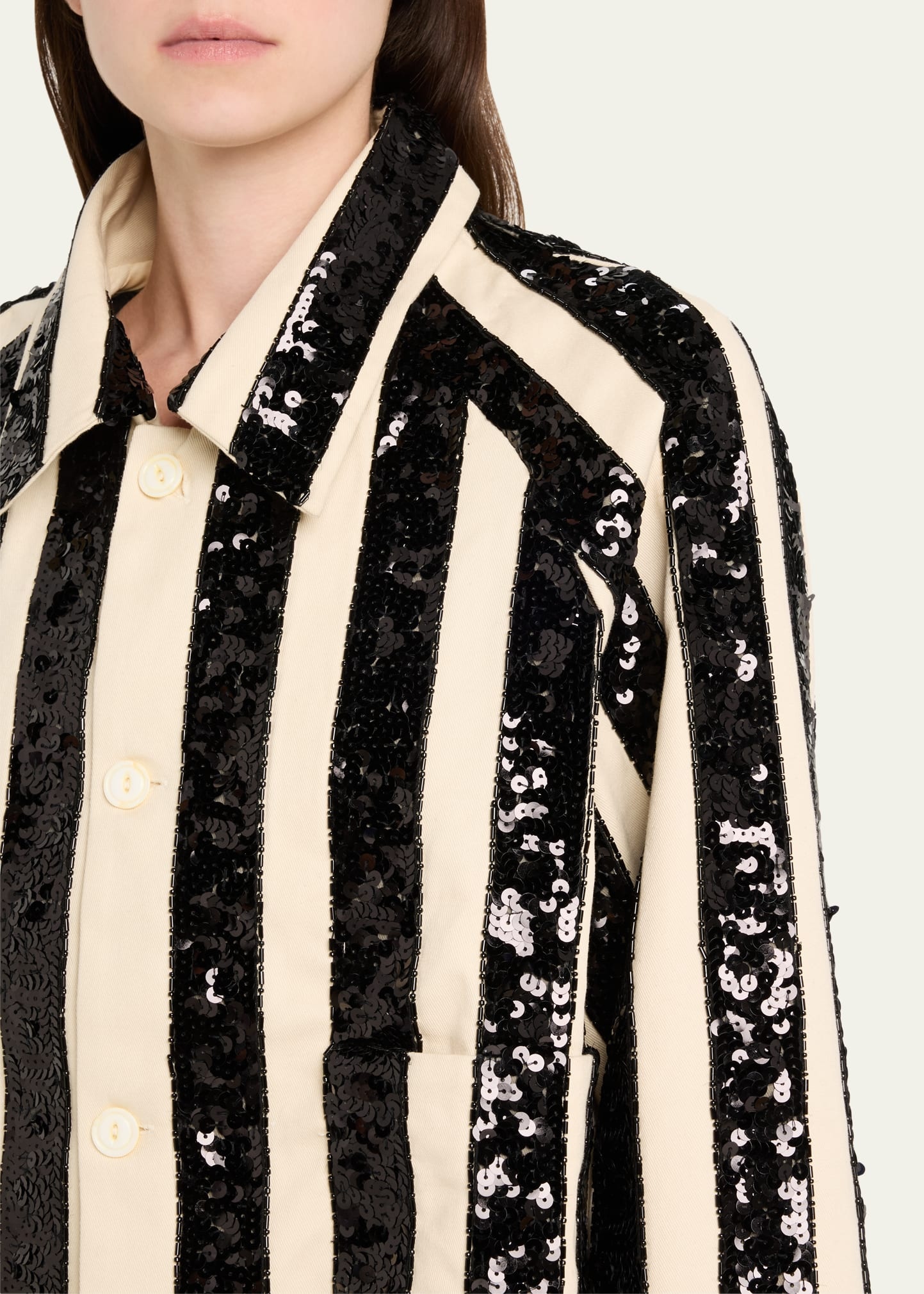 Grandstand Sequined Stripe Cropped Jacket - 5
