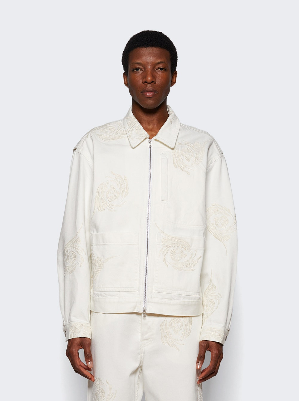 Embroidered Denim Jacket Off White - 2