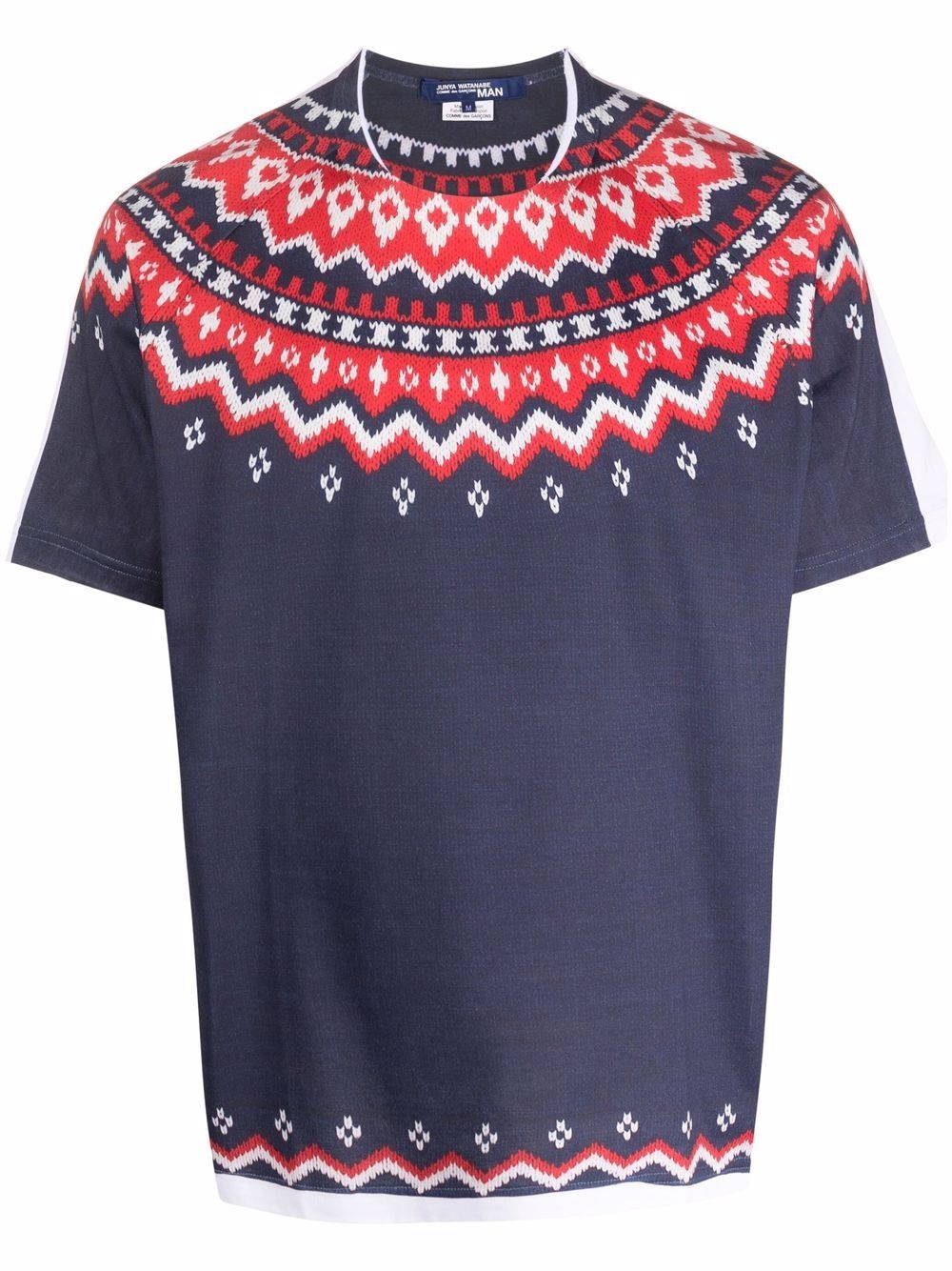 patterned-front crewneck T-shirt - 1