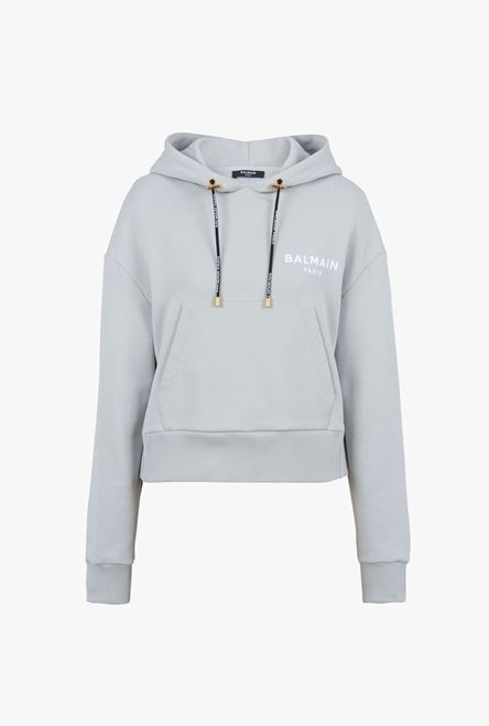 Light gray eco-designed cotton sweatshirt with flocked white Balmain logo - 1