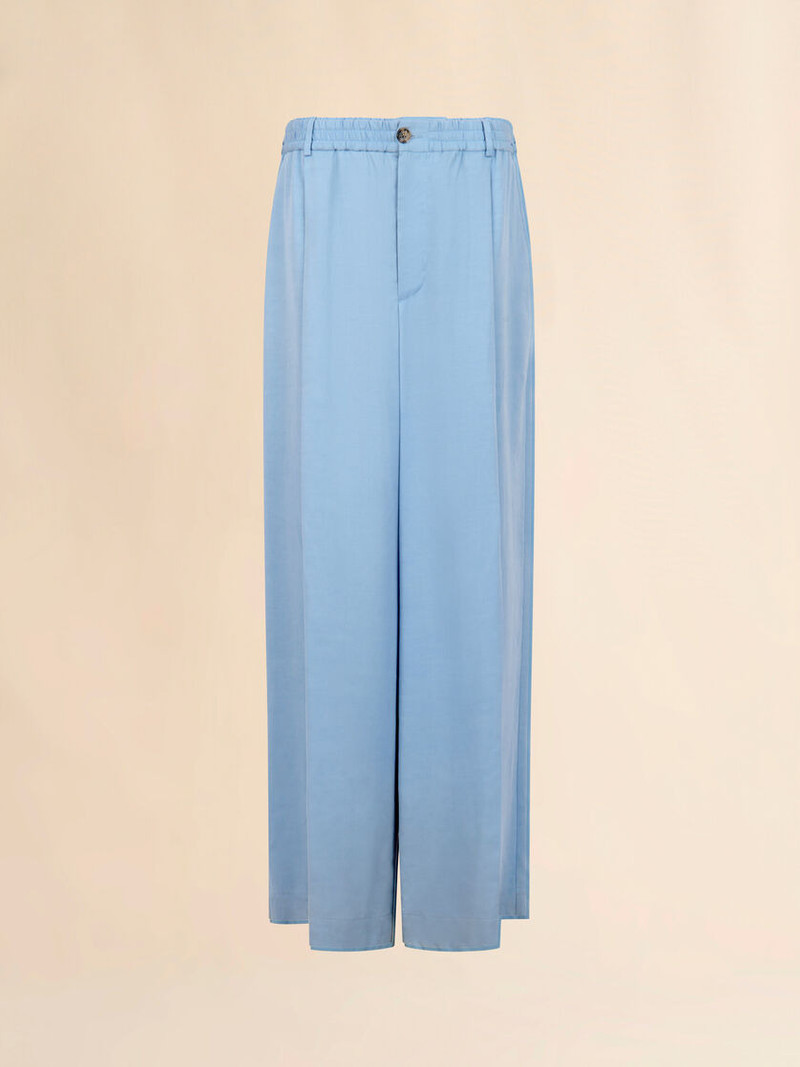 LIGHT BLUE SATIN WIDE-LEG TROUSERS 1