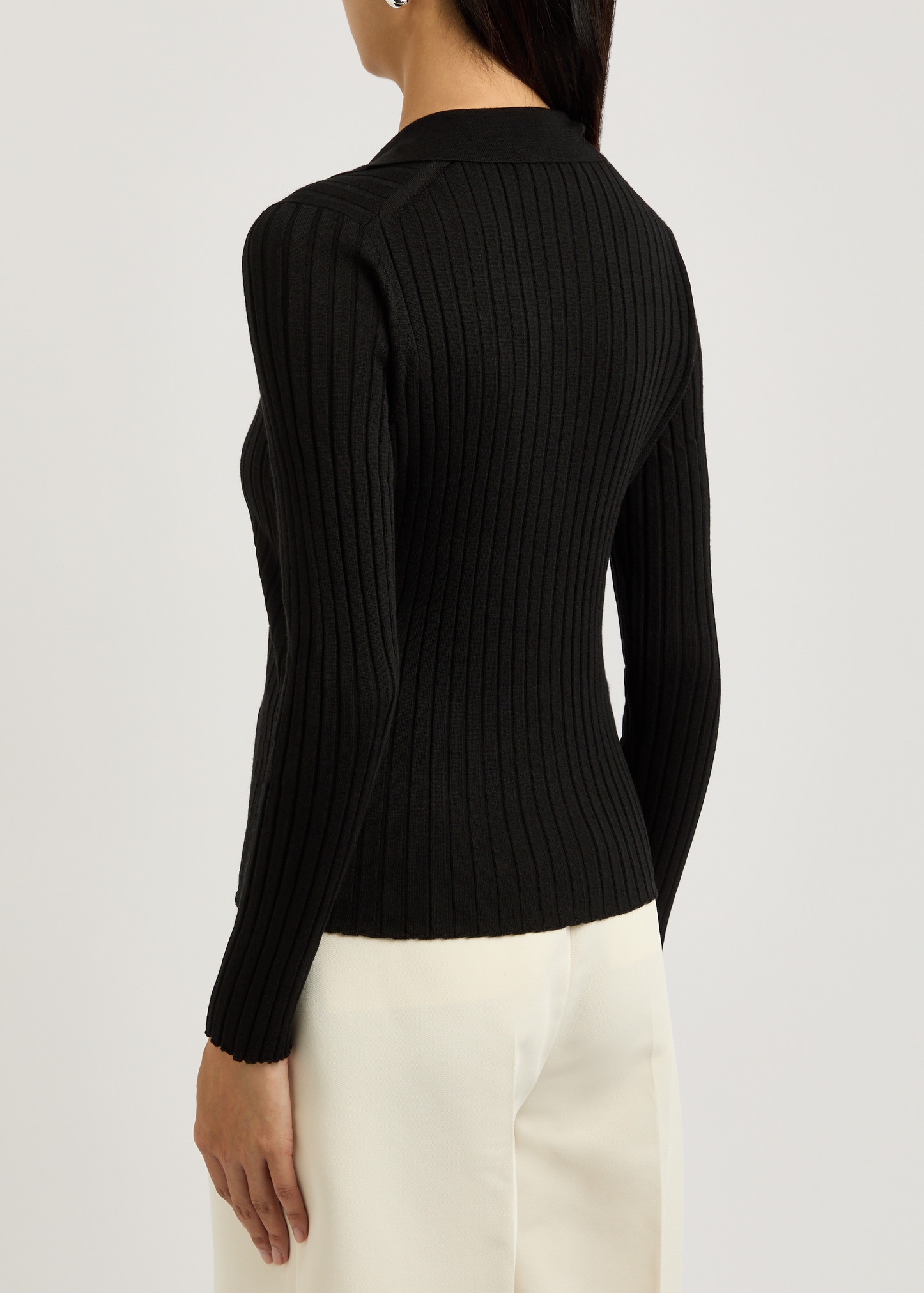 Ribbed wool-blend polo top - 3