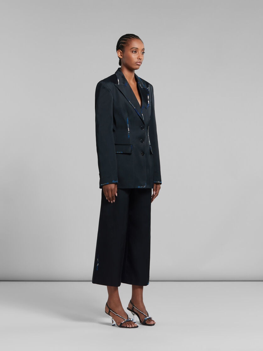 BLACK DUCHESSE SATIN JACKET WITH BEAD MENDING - 6