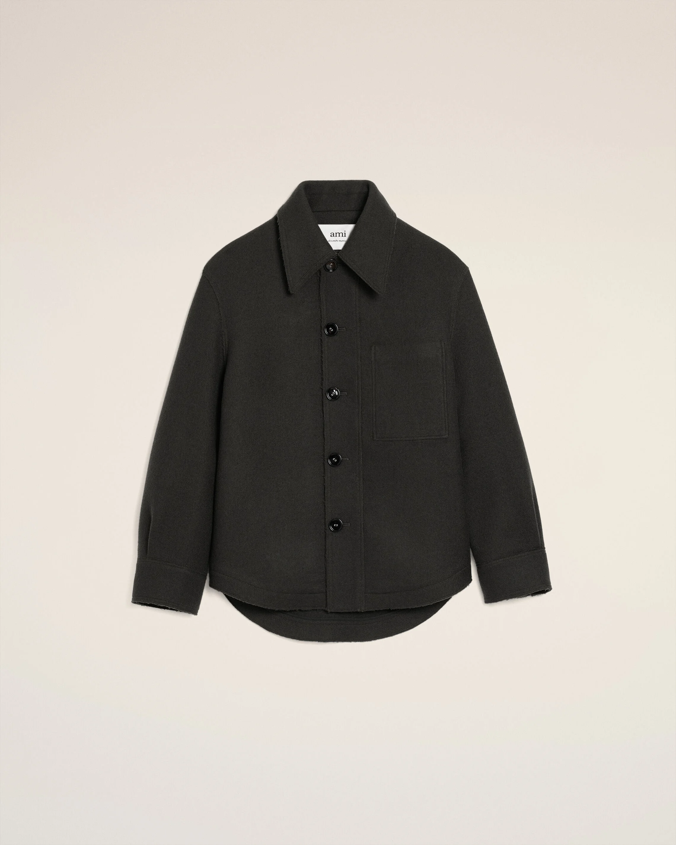BLACK WOOL BUTTONED JACKET - 1