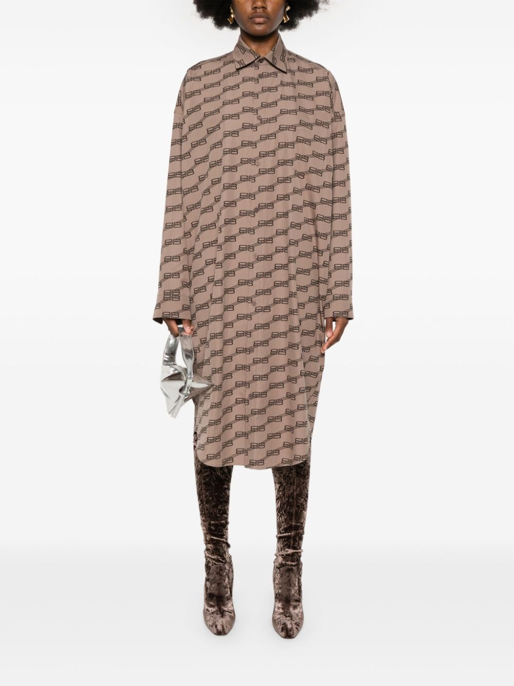 monogram-print long-sleeve shirtdress - 2