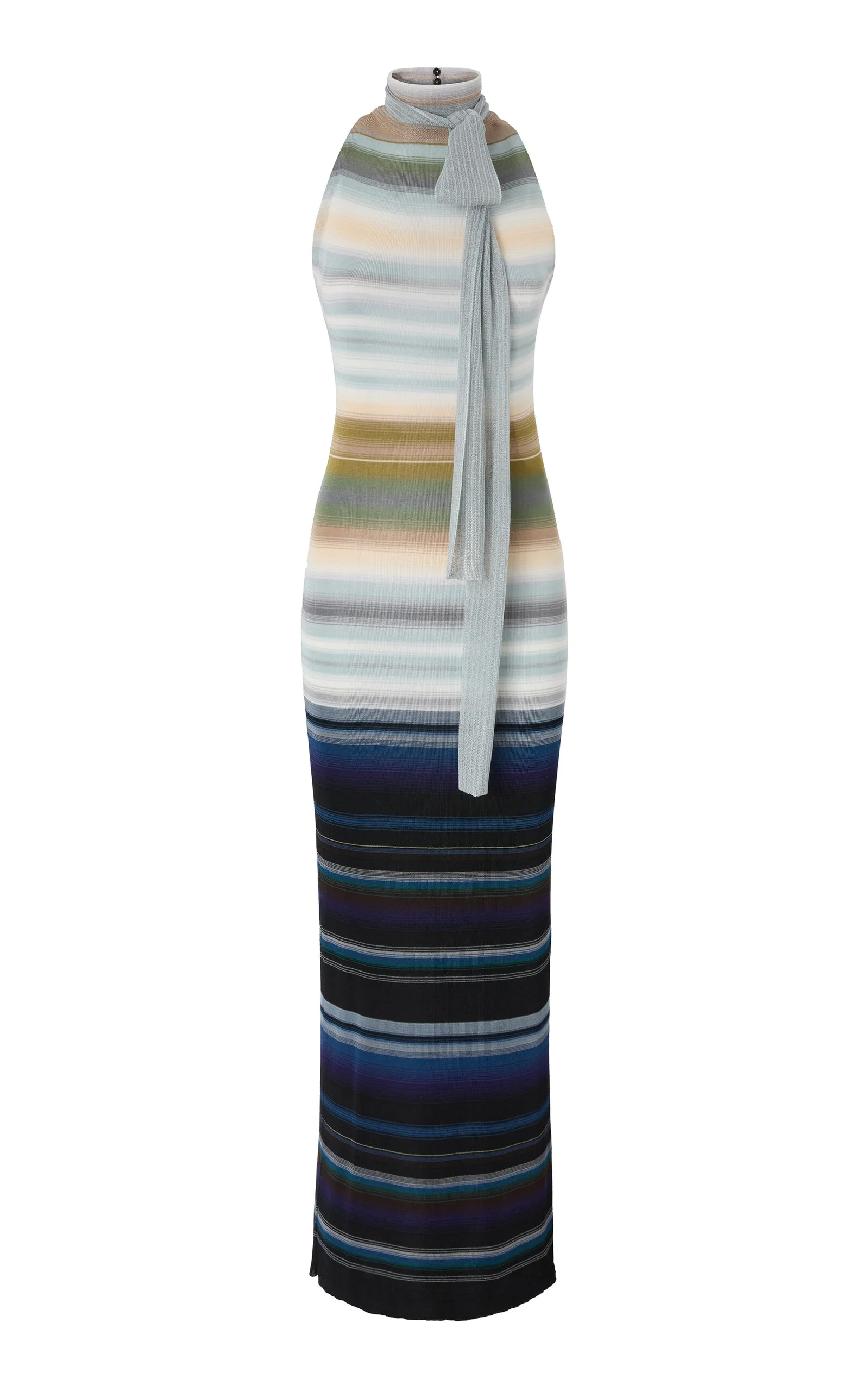 Striped Knit Ribbon Neck Maxi Skirt multi - 1