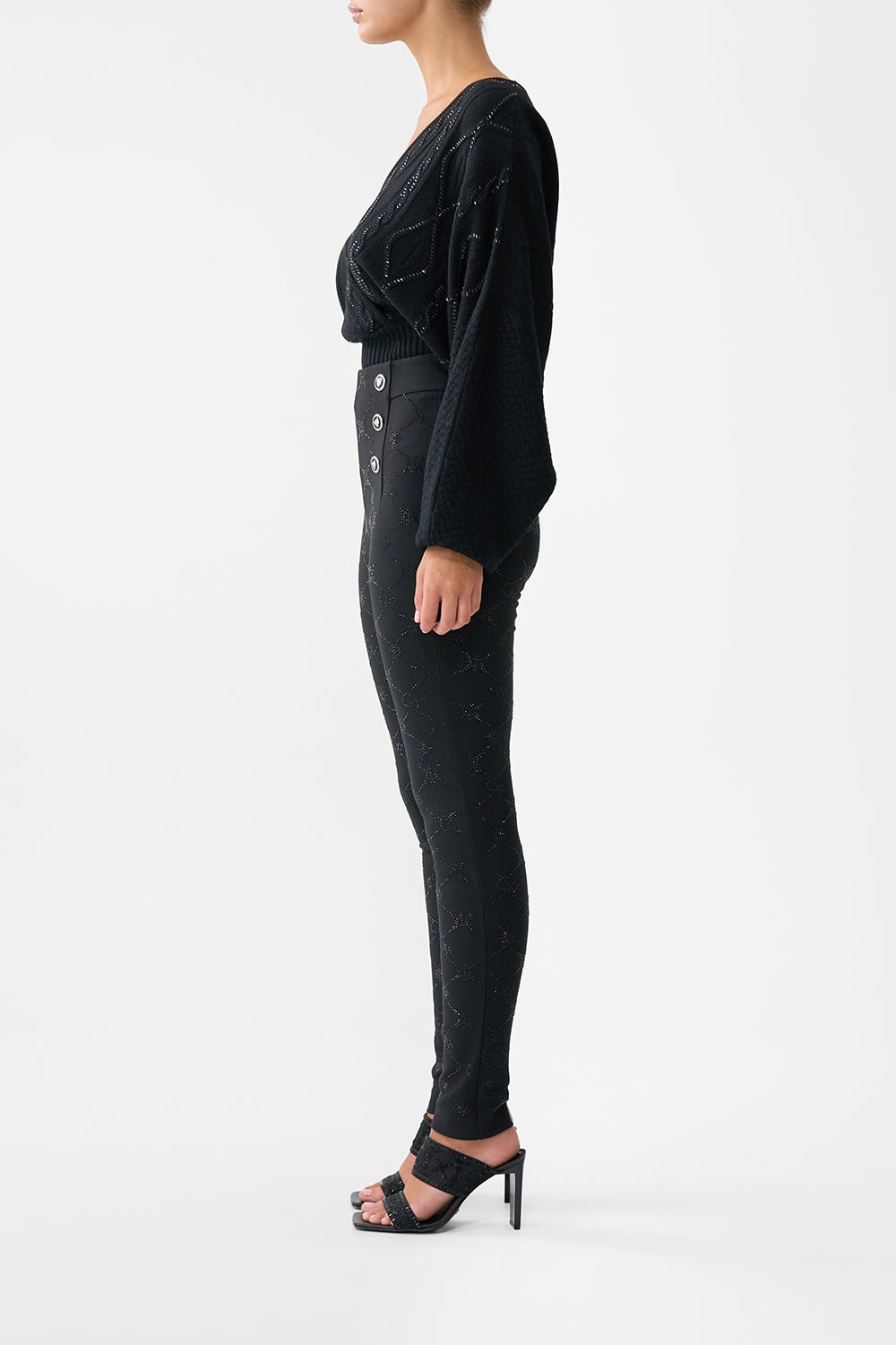 BUTTON EMBELLISHED PONTE PANT - 4