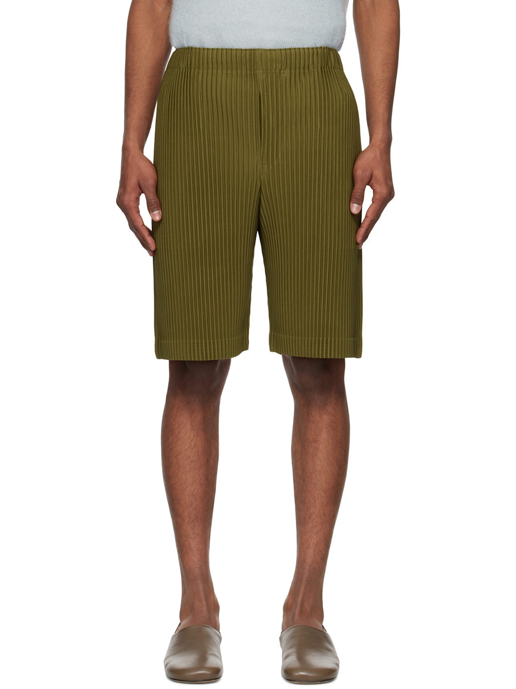 Khaki Color Pleats Shorts - 1