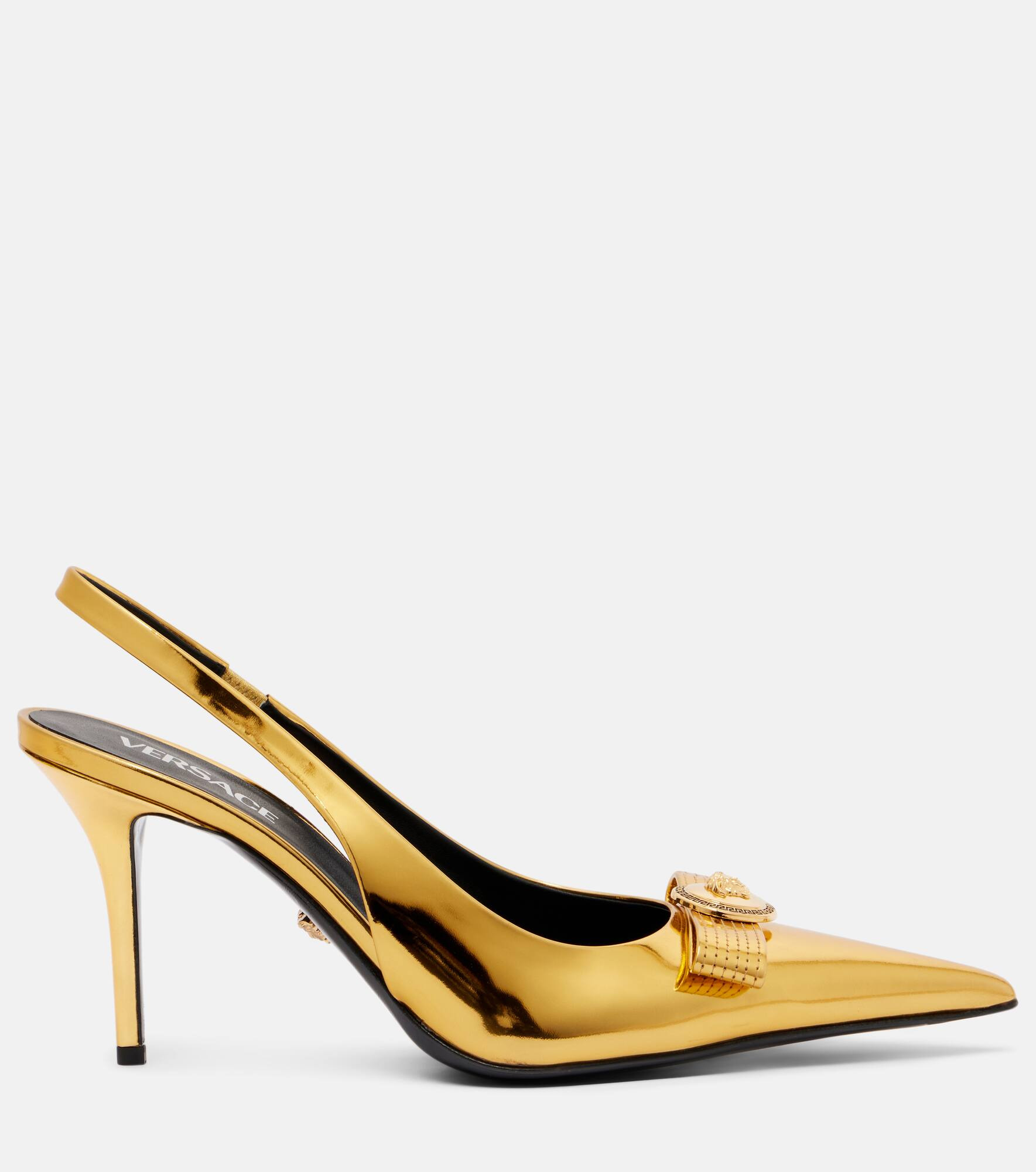 Gianni Ribbon 85 leather slingback pumps - 4
