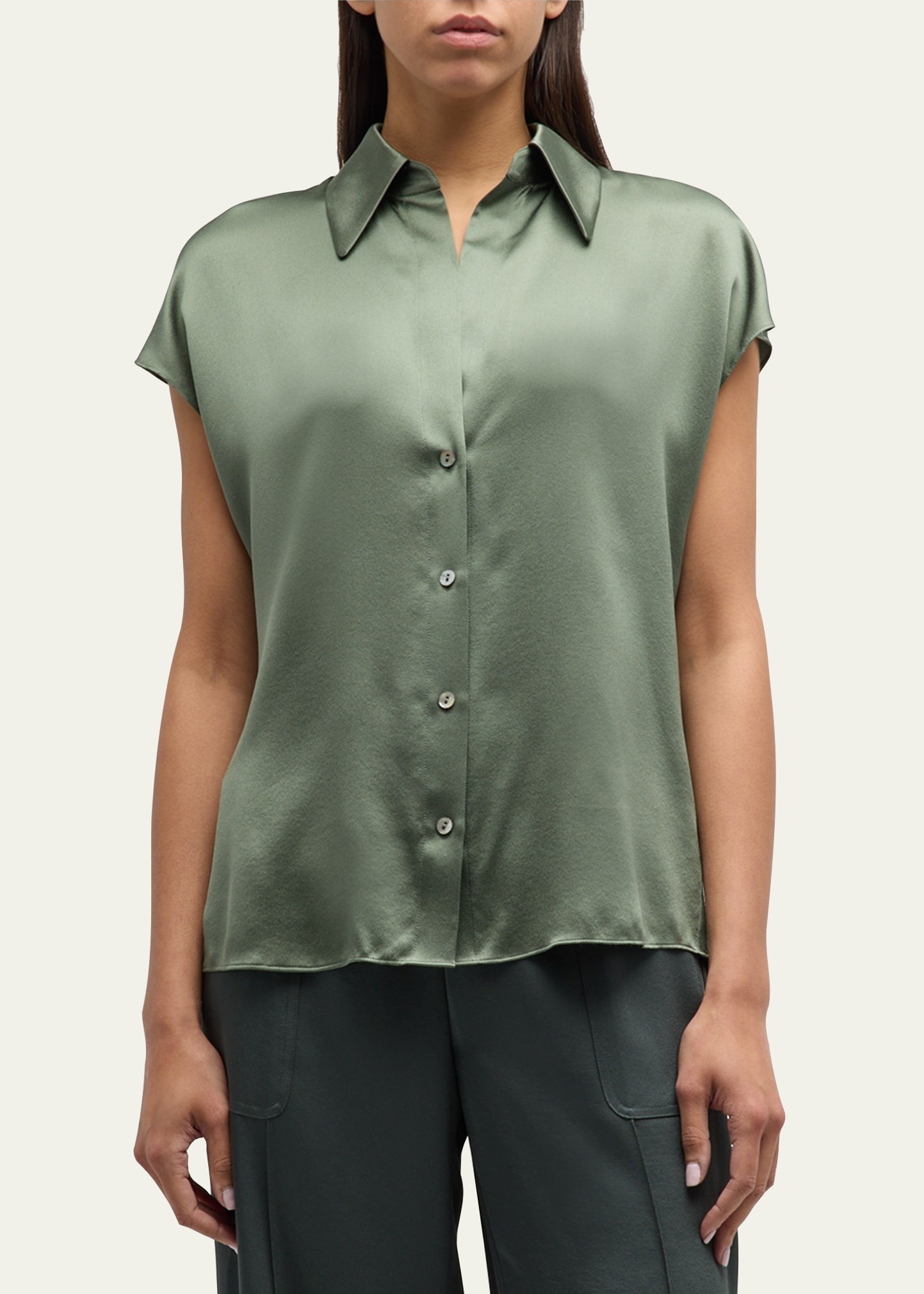 Cap-Sleeve Ruched-Back Silk Blouse - 4