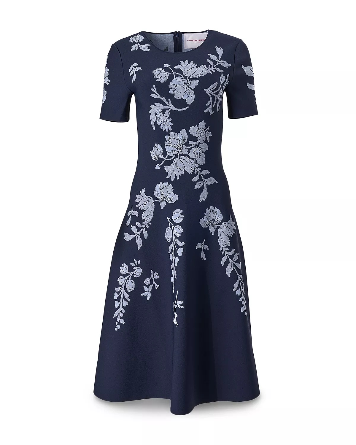 Short Sleeve Floral Jacquard Dress - 4
